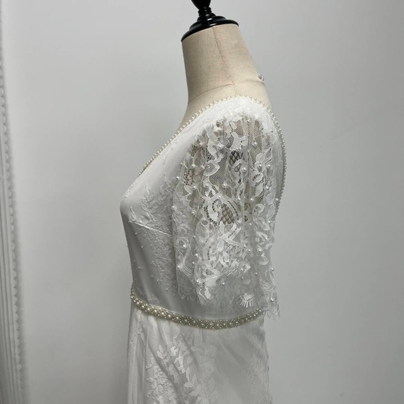 送料無料！大人気上昇 ホワイトウエディングドレス 3D立体レース刺繍 パール マーメイドライン 6枚目の画像