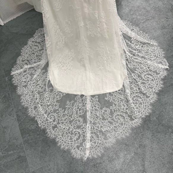 送料無料！大人気上昇 ホワイトウエディングドレス 3D立体レース刺繍 パール マーメイドライン 11枚目の画像