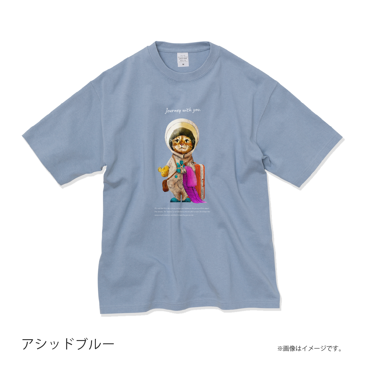 厚みのあるBIGシルエットTシャツ「Journey with you ついてくるネコ」/送料無料