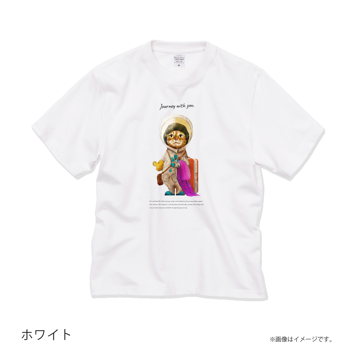 厚みのあるBIGシルエットTシャツ「Journey with you ついてくるネコ」/送料無料