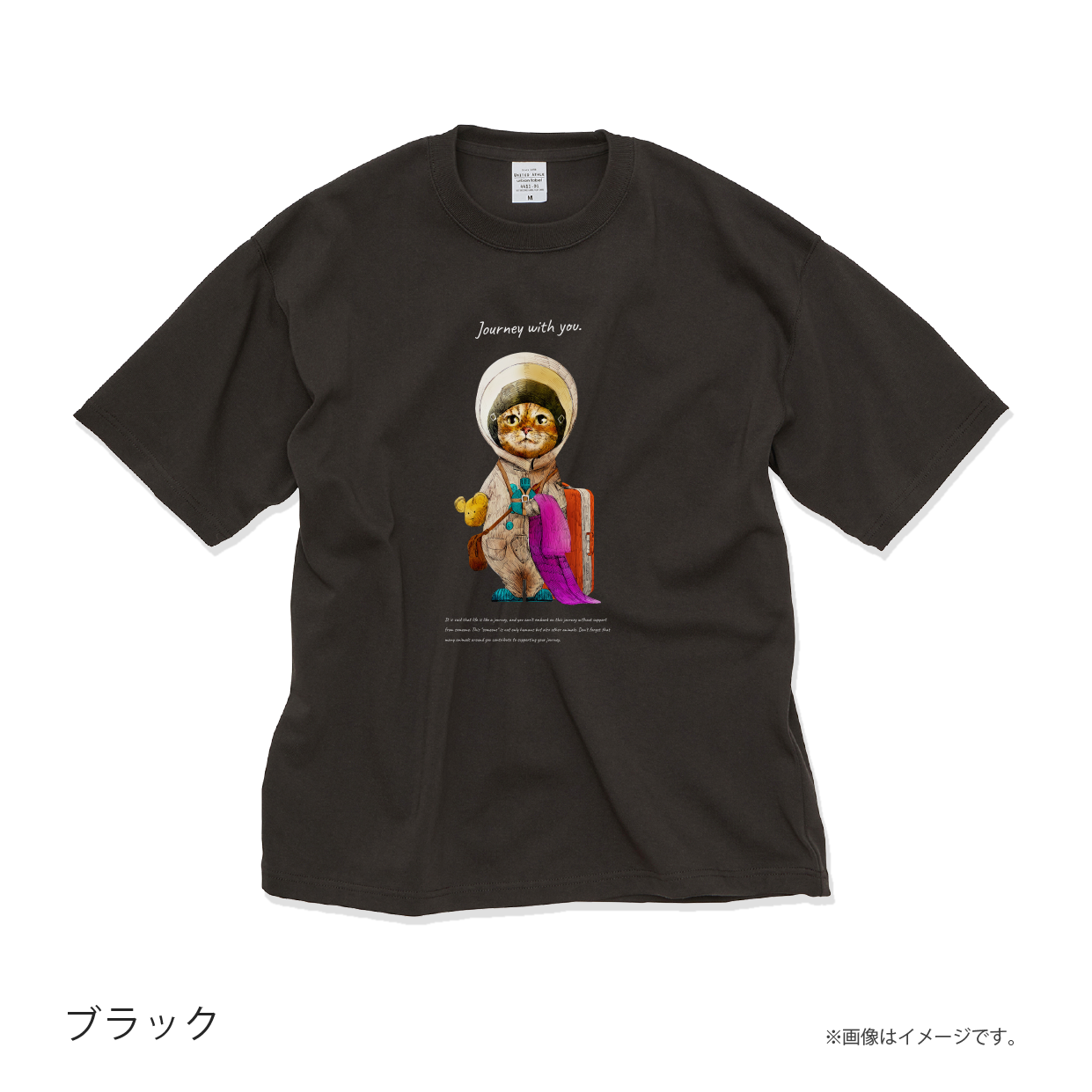 厚みのあるBIGシルエットTシャツ「Journey with you ついてくるネコ」/送料無料