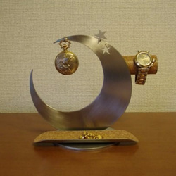 腕時計スタンド　懐中時計スタンド　ラッピング　三日月インテリア腕時計、懐中時計スタンドロングトレイ 1枚目の画像