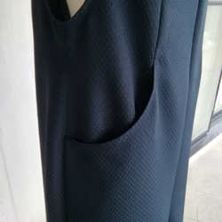 Mサイズ セール　肩がずり落ちない 前開きダイヤ柄織のジャンパースカート ネイビーカラー　116200-30-M 9枚目の画像