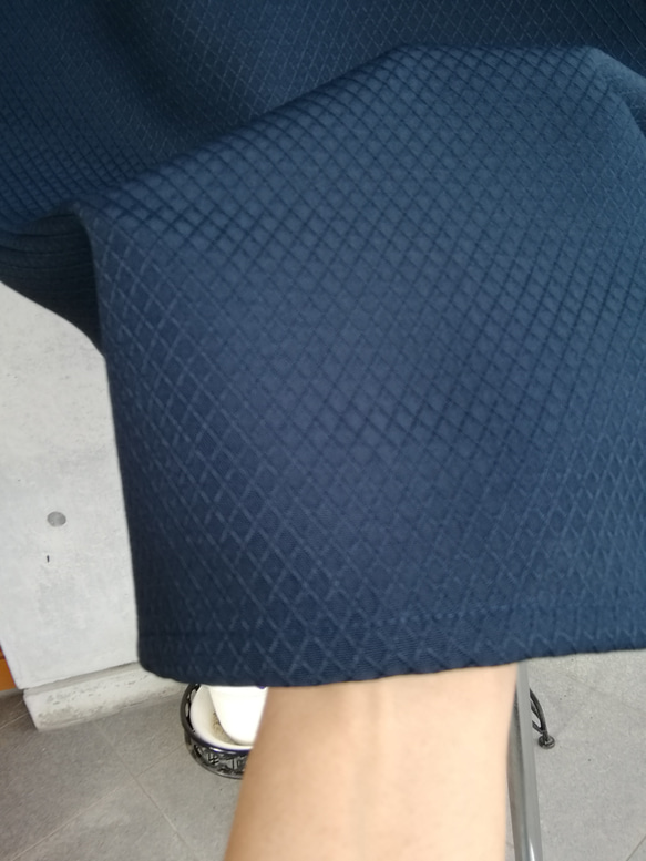 Mサイズ セール　肩がずり落ちない 前開きダイヤ柄織のジャンパースカート ネイビーカラー　116200-30-M 10枚目の画像