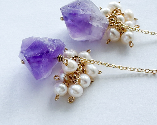 アメジストイヤリング 紫水晶ピアス サージカルイヤリング ラフロック