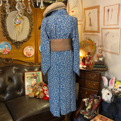 着物 洗える 化繊 ワンピース ドレス ハンドメイド リメイク 帯サッシュベルト KW-335 5枚目の画像