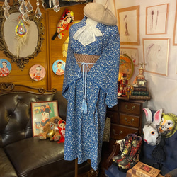 着物 洗える 化繊 ワンピース ドレス ハンドメイド リメイク 帯サッシュベルト KW-335 4枚目の画像