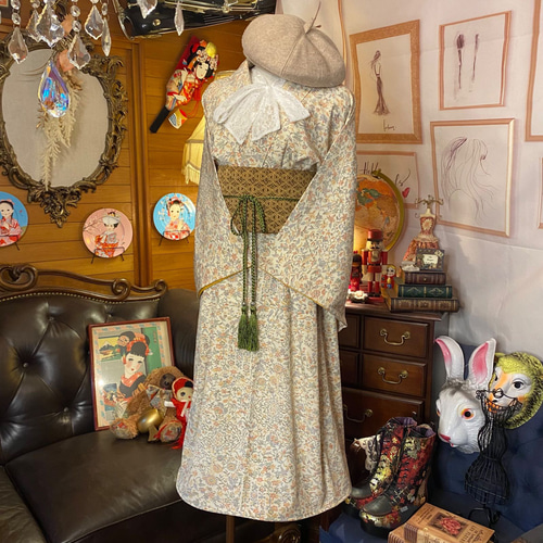 着物 洗える 化繊 ワンピース ドレス ハンドメイド リメイク 名古屋帯