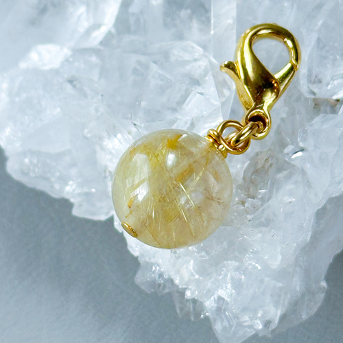 ミニバックチャーム ゴールドルチルクォーツ キーチャーム ストラップ