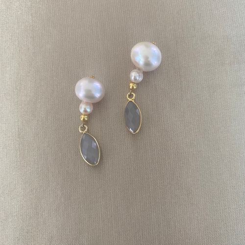グレーオニキス＆ピンクパール ピアス ピアス（スタッド・一粒