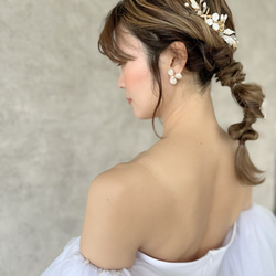 パールフラワービーズリーフコーム　花嫁ヘア　ブライダルアクセサリー　和装ヘア結婚式 8枚目の画像