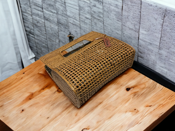 アタ ハンドバッグ　アタバッグ 天然素材 ラタン　伝統工芸　手編み　小物　カゴバッグ 長方形 2種類 バティック 7枚目の画像
