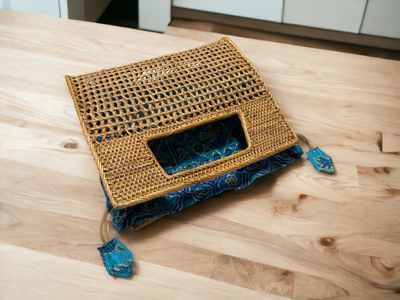 アタ ハンドバッグ　アタバッグ 天然素材 ラタン　伝統工芸　手編み　小物　カゴバッグ 長方形 2種類 バティック 12枚目の画像