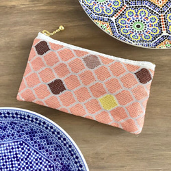 畳縁　零錢包　摩洛哥瓷磚　日式　珊瑚粉紅色 第7張的照片