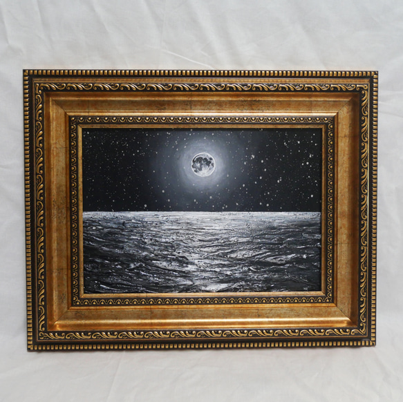 【国内正規総代理店アイテム】 絵画 絵 油彩画 油彩 油絵 【白黒の満月と星空の海】 HR 絵画 絵画