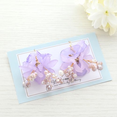 国内即納】オーロラフラワービーズ アクリルパーツ イヤリング
