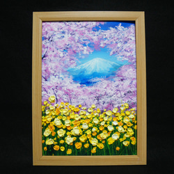油絵 油彩 油彩画 絵 絵画 【桜と富士山と菜の花】 4枚目の画像