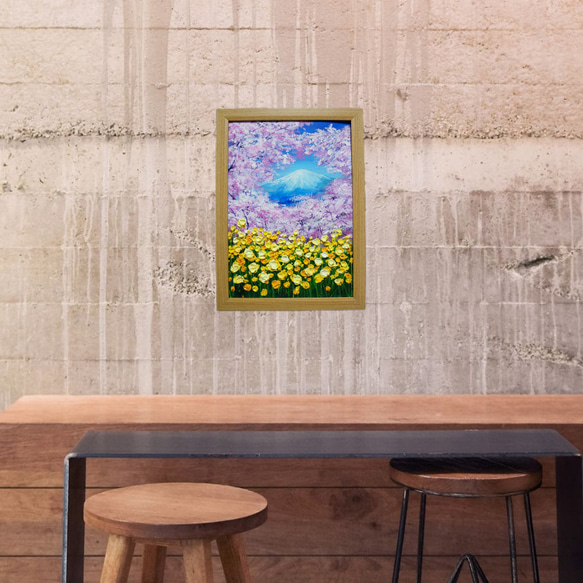 油絵 油彩 油彩画 絵 絵画 【桜と富士山と菜の花】 11枚目の画像