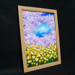 油絵 油彩 油彩画 絵 絵画 【桜と富士山と菜の花】 6枚目の画像