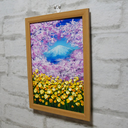 油絵 油彩 油彩画 絵 絵画 【桜と富士山と菜の花】 3枚目の画像