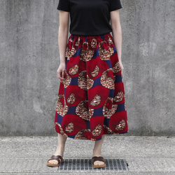 アフリカ布のギャザースカート（ フラワー ）アフリカンプリント アフリカンファブリック 4枚目の画像