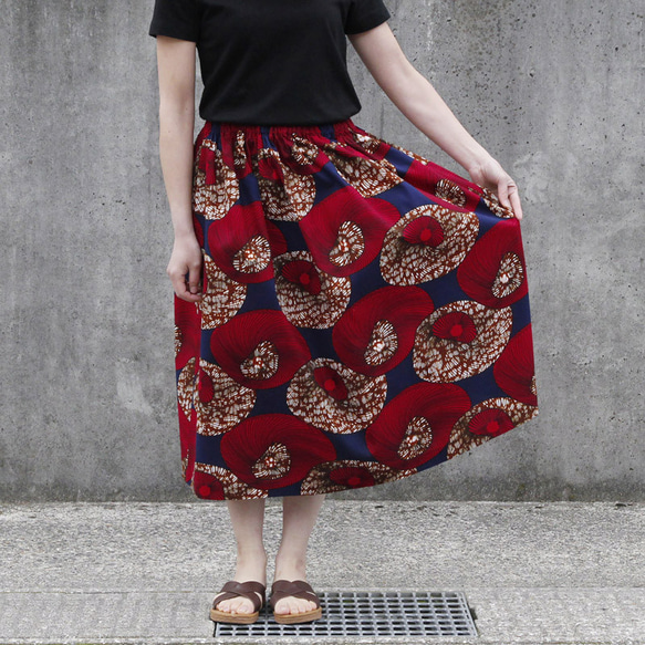 アフリカ布のギャザースカート（ フラワー ）アフリカンプリント アフリカンファブリック 2枚目の画像