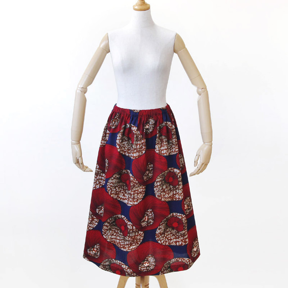 アフリカ布のギャザースカート（ フラワー ）アフリカンプリント アフリカンファブリック 7枚目の画像