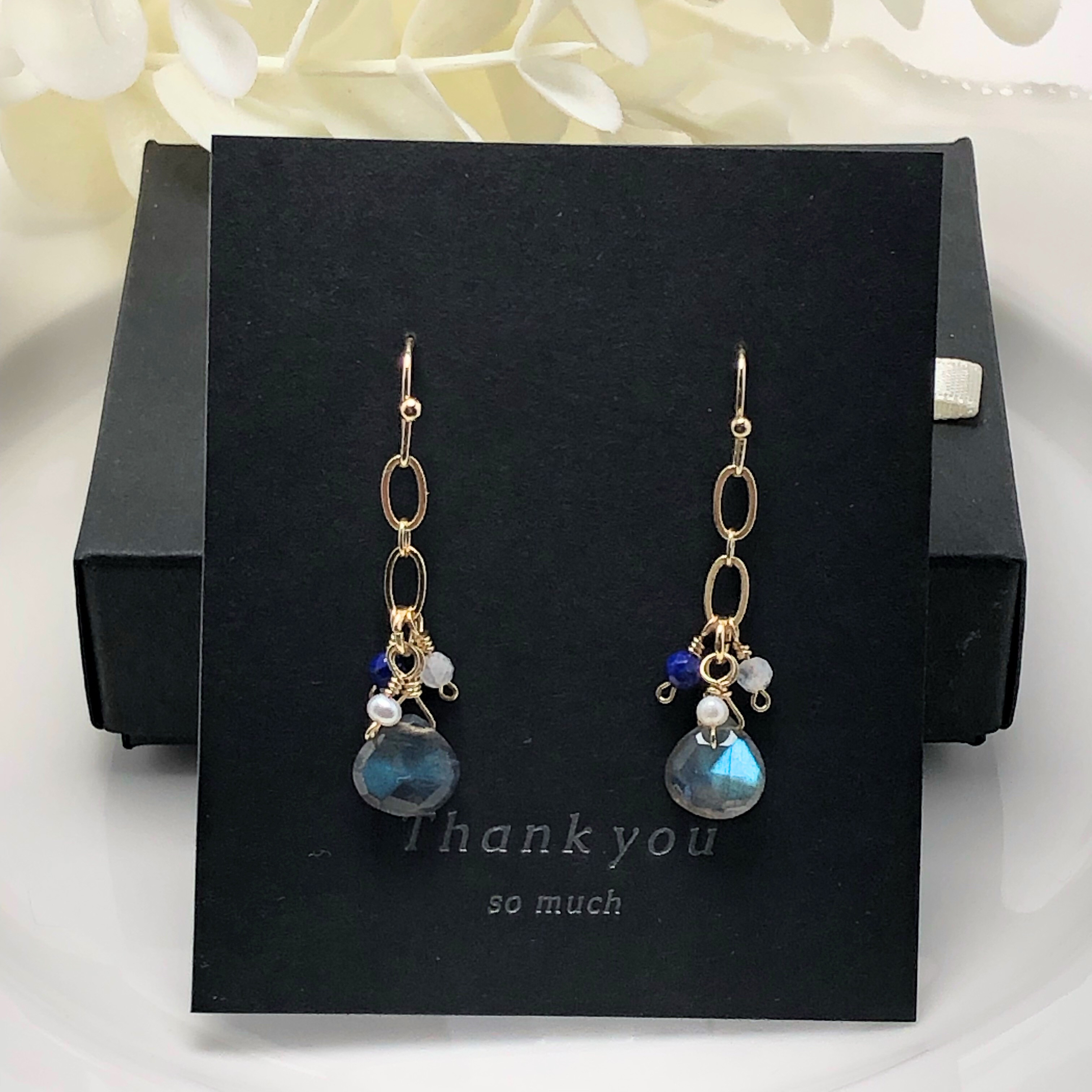 《  14kgfピアス》ラブラドライトAAマロンカットのピアス