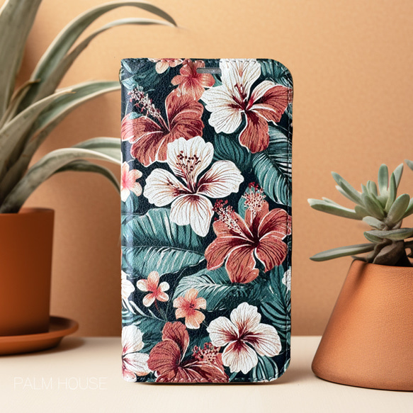 【ベルトなし手帳型】RETRO HIBISCUS iPhone スマホケース アート ハワイ　ハイビスカス 6枚目の画像