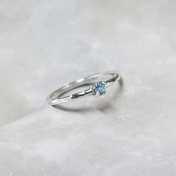 槌目 ブルージルコン ラウンド3mm シルバープレーンリング 1.5mm幅 ハンマー｜SILVER RING｜1066 2枚目の画像