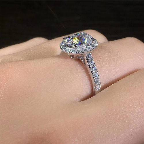 newデザイン】オーバル モアサナイト ダイヤ リング K18WG 指輪  