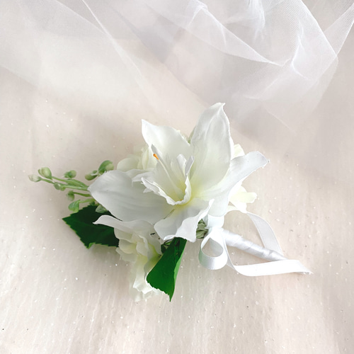 ユーチャリスブーケ&ブートニア ラウンドブーケ アーティフィシャル