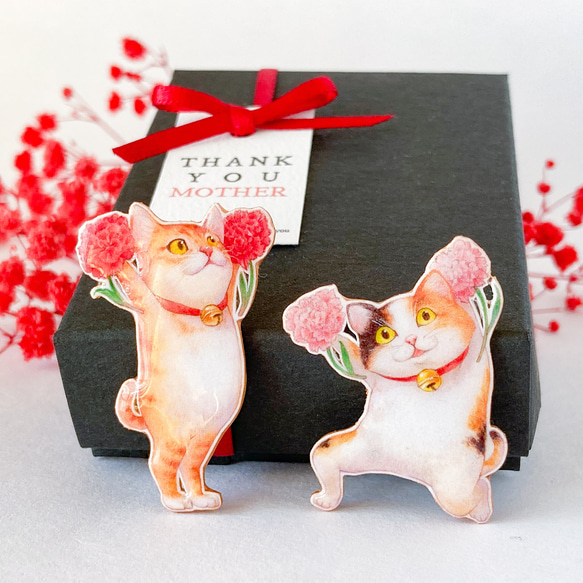 日本全国・母の日応援隊ニャンズ　猫ブローチorピンバッジセット　特集掲載 1枚目の画像
