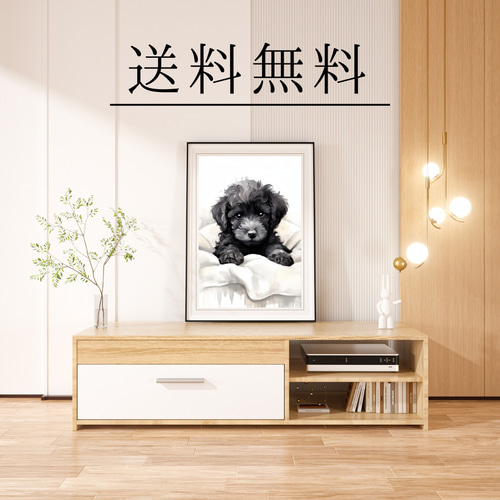 夢心地 - トイプードル犬の子犬 No.4】ブラック 黒い 風水画 アート