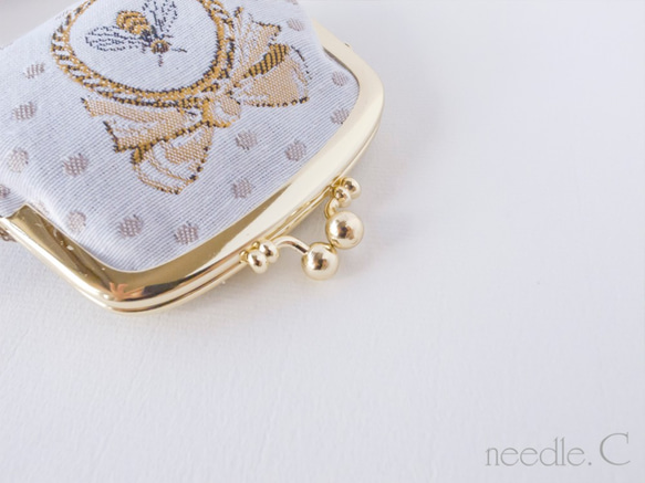 【再販新バージョン】蜂柄が可愛い　がま口ミニポーチ　アクセサリー入れ　コインケース　フランス製生地　ヴィンテージ風 3枚目の画像