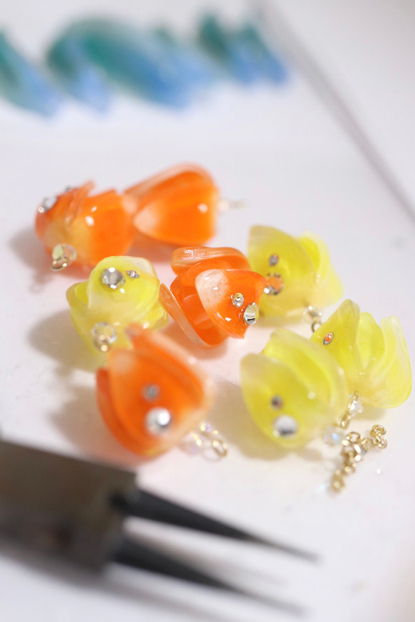 《特集掲載》チューリップ＊黄色　揺れるピアス／イヤリング　春限定作品　春色 10枚目の画像