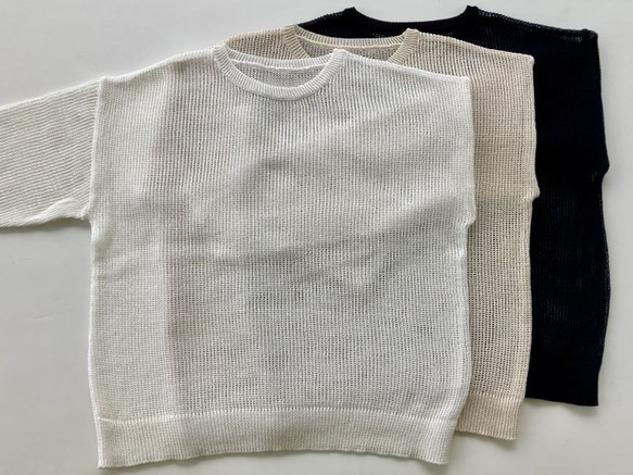 『春夏』コットン100％　サラッとした透かし編みセーター　【ホワイト】 11枚目の画像