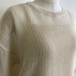 『春夏』コットン100％　サラッとした透かし編みセーター　【ベージュ】 2枚目の画像