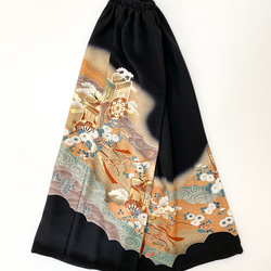 黒留袖着物リメイクウエストゴムロングスカート送料無料フリーサイズ着物リメイクロングスカートフリーサイズNO.1862 5枚目の画像