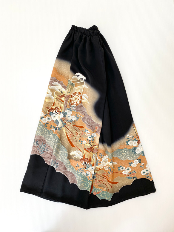 黒留袖着物リメイクウエストゴムロングスカート送料無料フリーサイズ着物リメイクロングスカートフリーサイズNO.1862 5枚目の画像