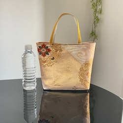 帯リメイクバッグ　本金箔　華文に対の鳳凰　トートバッグ　M　和装バッグ 2枚目の画像