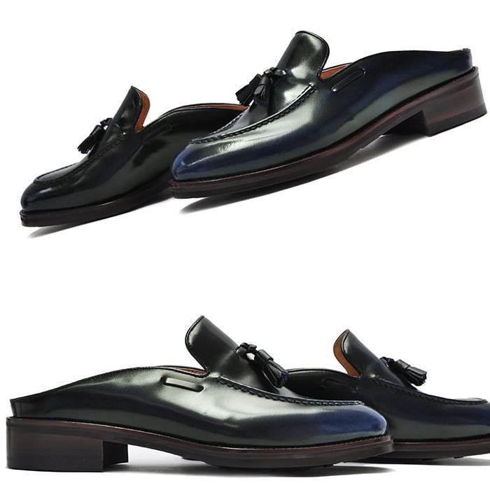 かかとなしレザーローファー 本革サンダル ブローファー メンズローファー 本革 オーダーシューズ 靴