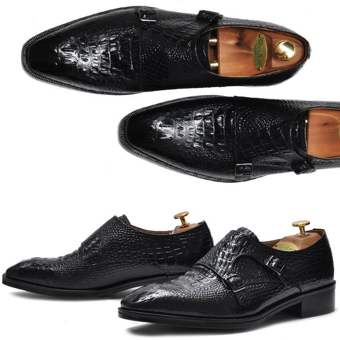 クロコ型押しモンクシューズ レザーシューズ 本革シューズ ビジネスシューズ 本革 オーダーシューズ 靴
