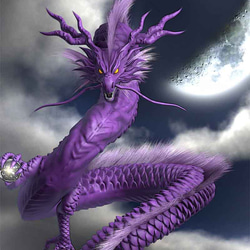 龍の絵「三日月と紫龍」自作A4　竜の絵 2枚目の画像