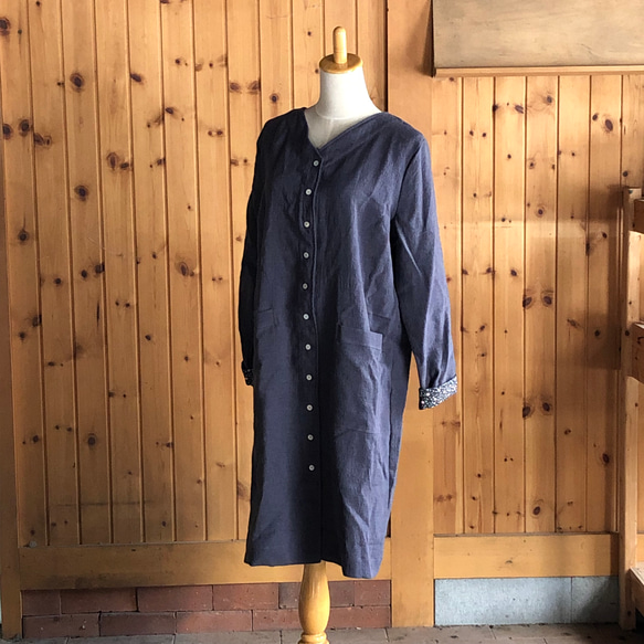 【本日SALE】コートワンピース 　belgian linen　パープル 5枚目の画像