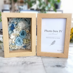 【贈り物に♪】プリザーブドフラワーのフォトフレームアレンジ(ブルー)　写真立て　ボックス　母の日　お祝い　プレゼント 2枚目の画像