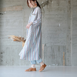 舒適超寬♪寬鬆拼布襯衫裙 (24s-12) 藍色 第5張的照片