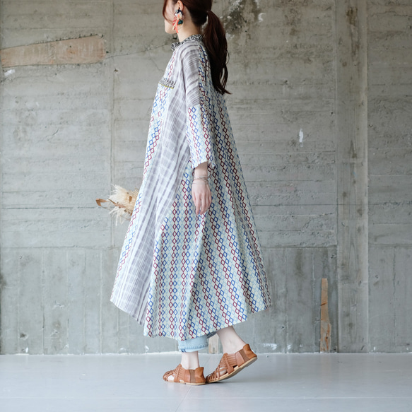 舒適超寬♪寬鬆拼布襯衫裙 (24s-12) 藍色 第3張的照片