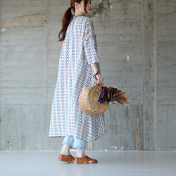 舒適超寬♪寬鬆拼布襯衫裙 (24s-12) 藍色 第4張的照片