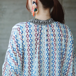 舒適超寬♪寬鬆拼布襯衫裙 (24s-12) 藍色 第10張的照片